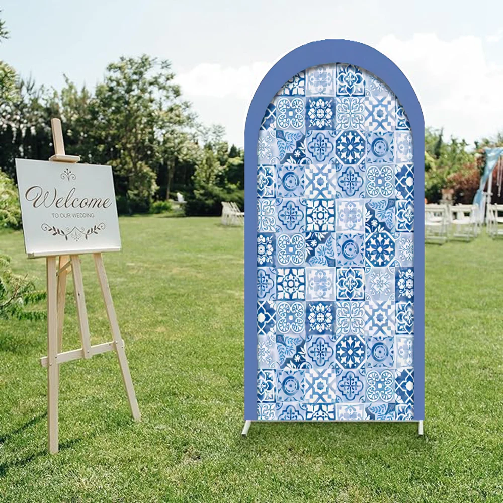 أغطية خلفية قوس دش الزفاف من Mochicka باللون الأزرق قبل أن أفعل صورة خلفية لحفلات الزفاف