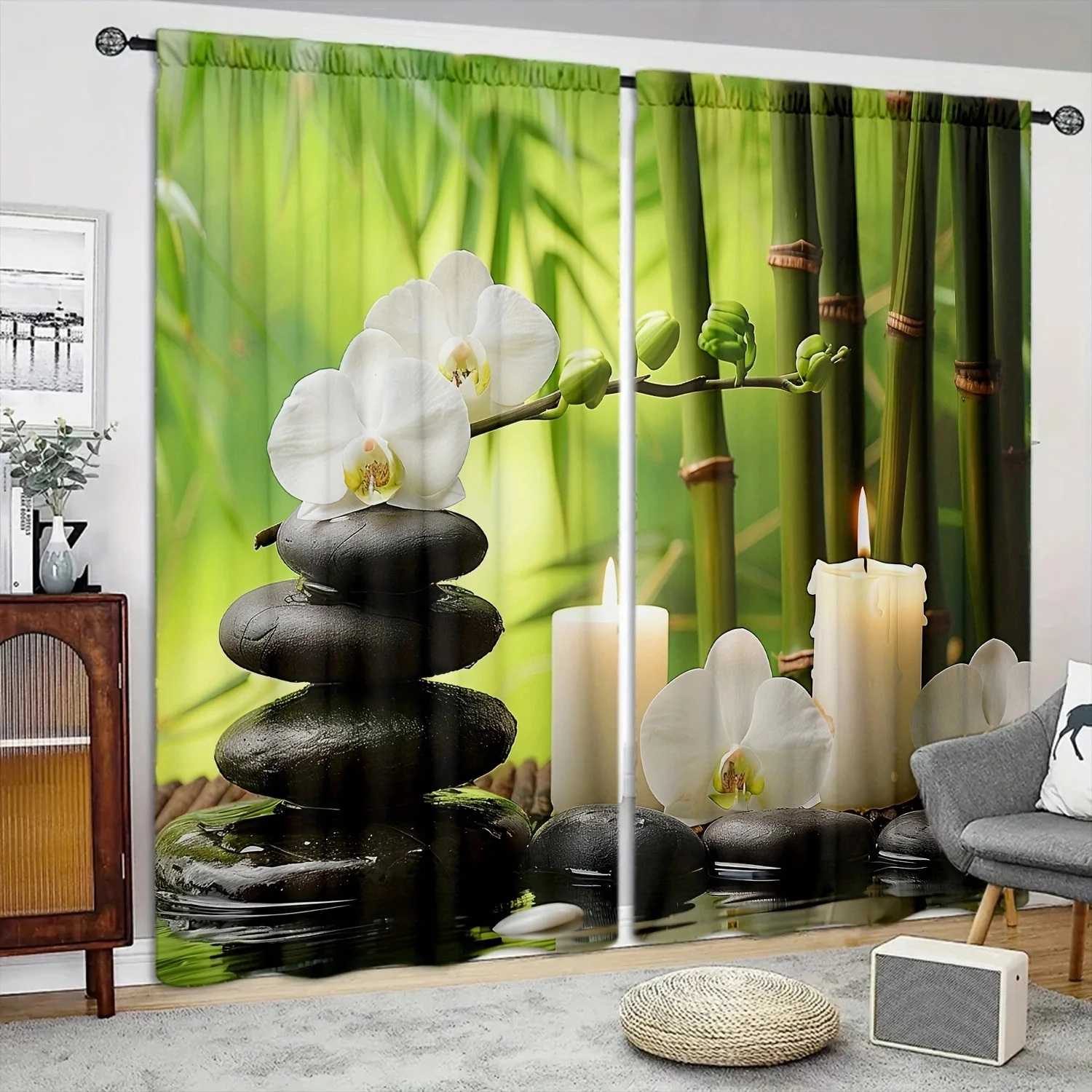 Zen Sense Printed Curtain for Home Decor - Rod Pocket Window Treatment for Bedroom, Kitchen, Living Room
