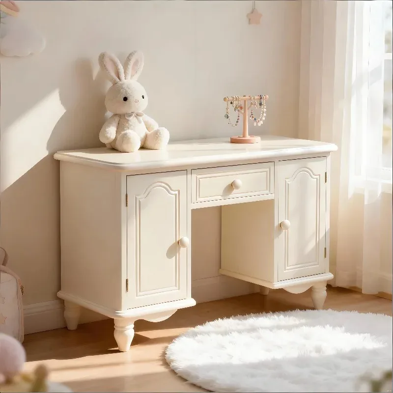 French solid wood dresser cosmetic table white bedroom bedside American modern simple cream style small apartment bedside view 5