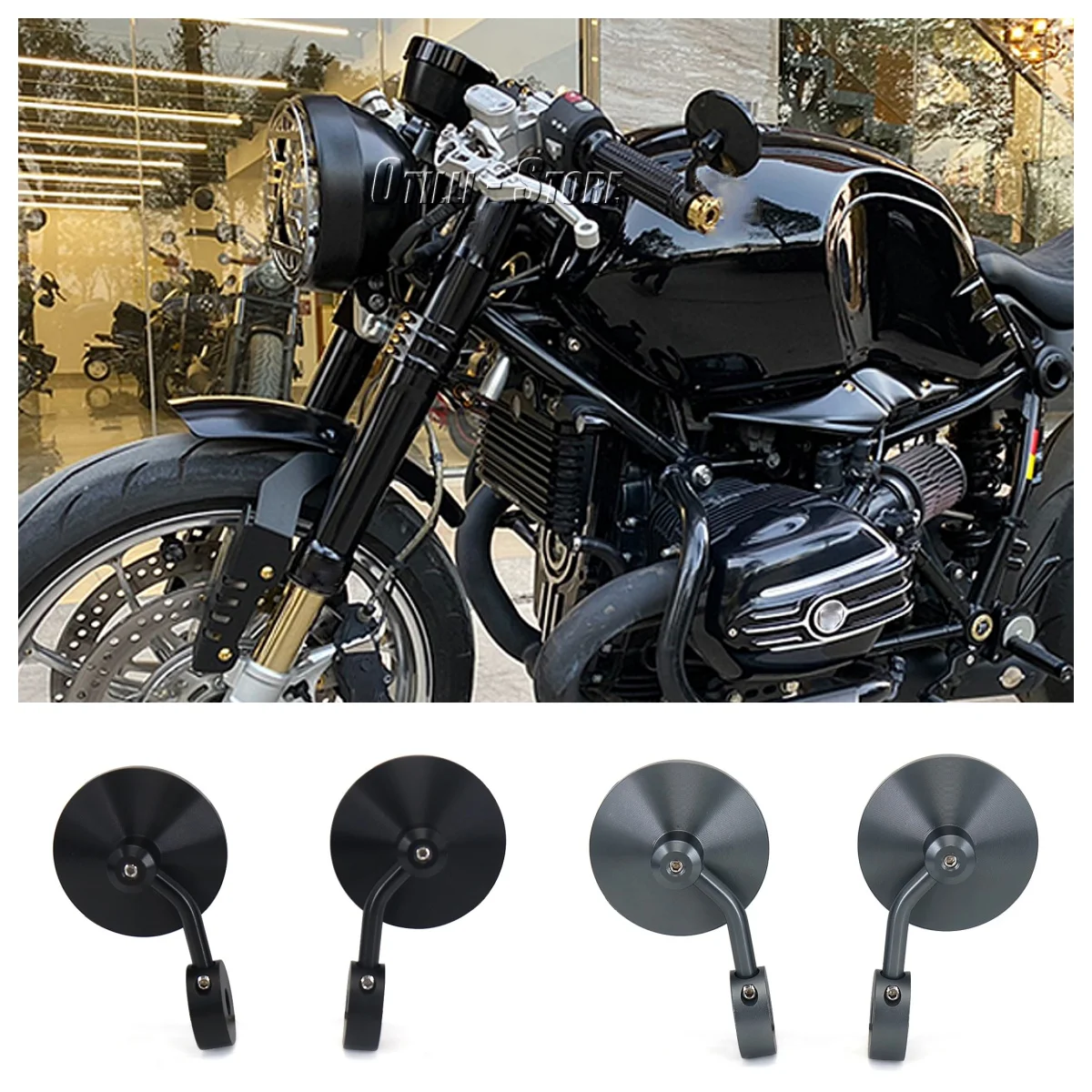

Motorcycle Adjustable Handlebar Rearview Mirror Wide-Angle Handle Bar End Convex Mirrors For BMW R NINE T R9T RNINET Pure/Racer