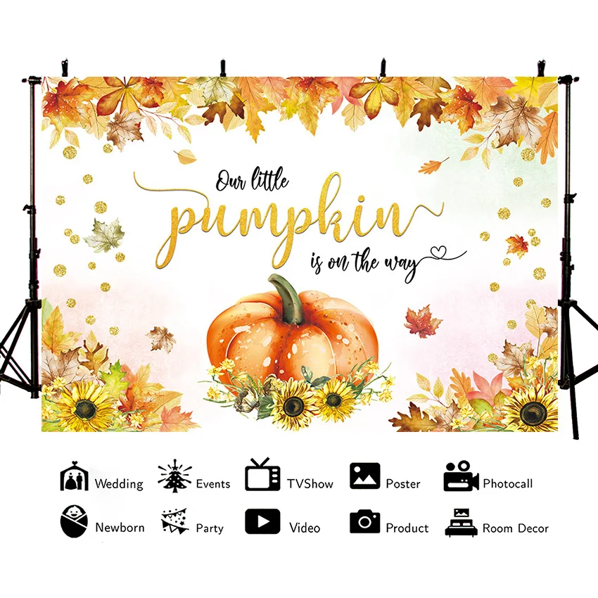 Mehofond Autumn Pumpkin Themed Baby Shower Backdrop Our Little Pumpkin Is on The Way Birthday Party Decor Photography Background