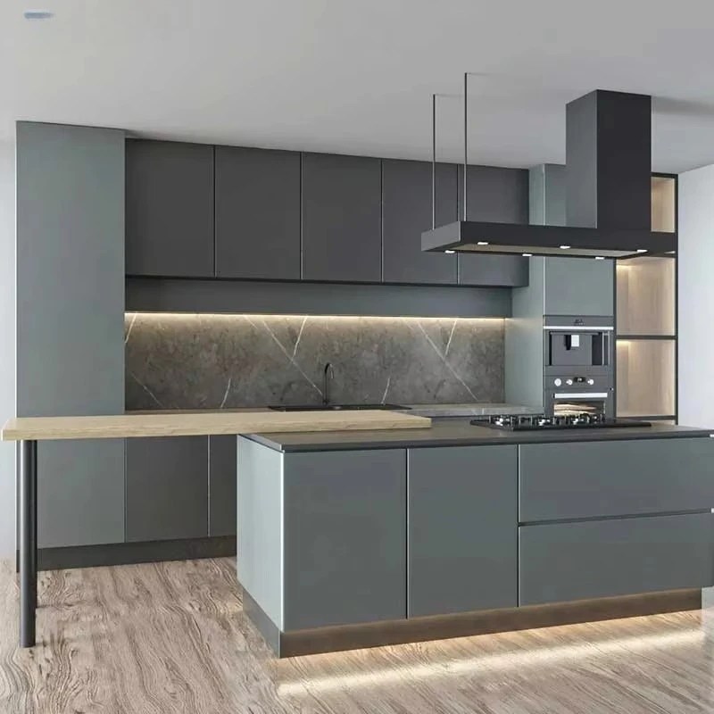 AIS Full Set Kitchen Furniture Modern Style High End Customize Cabinet Kitchen Gray Pvc Kitchen Cabinet for Apartment