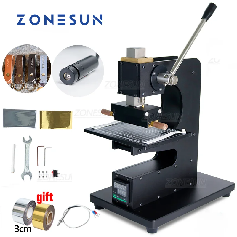 

ZONESUN Manual Leather Wood Wallet Hot Foil Stamping Machine Heat Press Machine Presses Tool with Infrared Locator