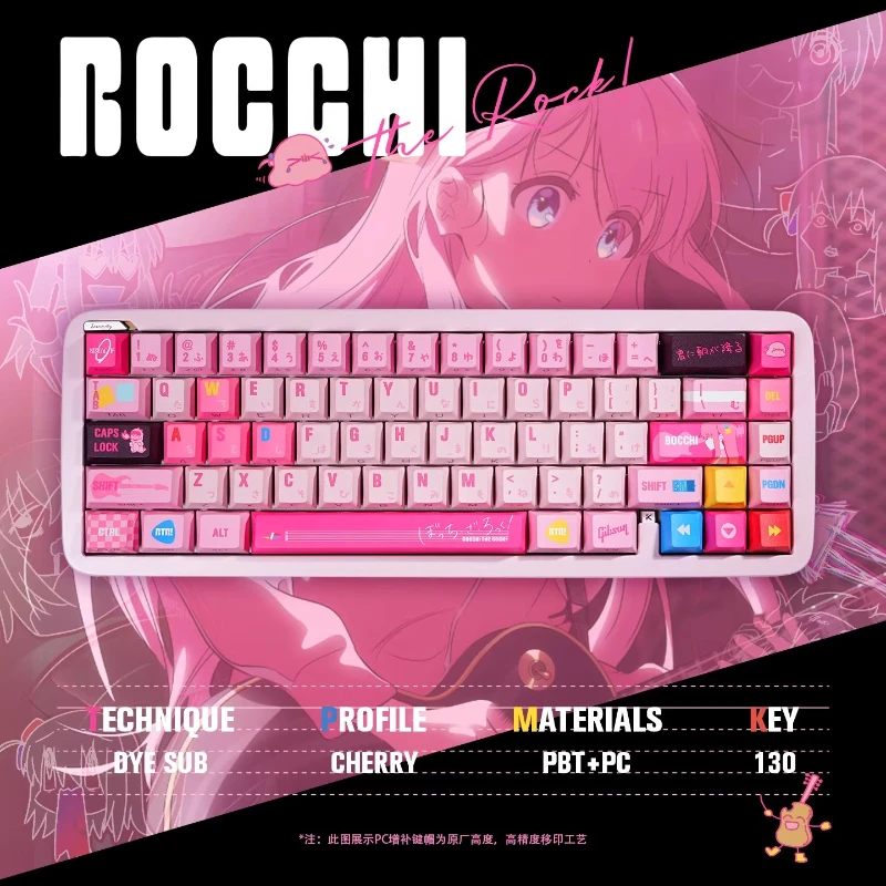 Anime Bocchi The Rock! Keycaps Cute Pink Hitori Gotoh PBT Dye Sub Mechanical Keyboard Gaming Key Caps Cosplay Doujin Gifts