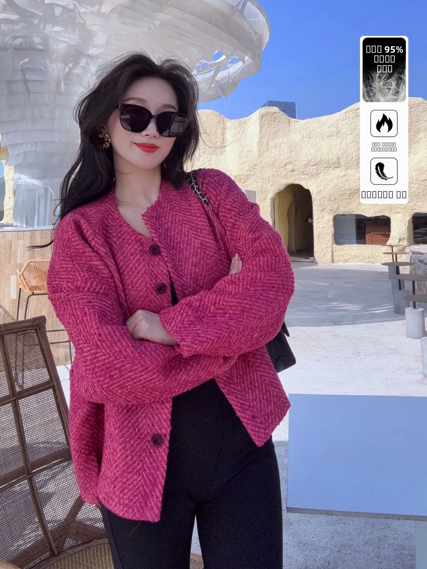 

Красное шерстяное стеганое пальто женское свободного кроя с искусственным мехом, теплое, удобное, с пуговицами