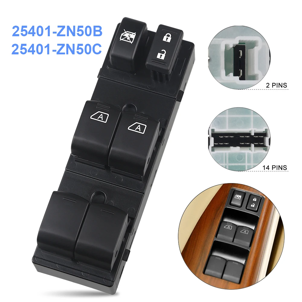 Front Left Power Master Window Control Switch Lifter Console Button for Nissan Altima Infiniti EX35 EX37 2007-2012 25401-ZN50C