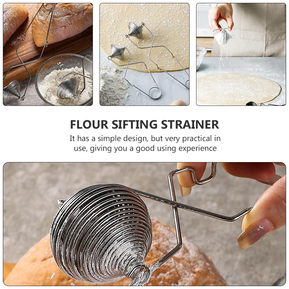 Food Mixer Handheld Spring Duster Fine Mesh Strainer Baking Sifting Tool Flour Semi-automatic Whisk