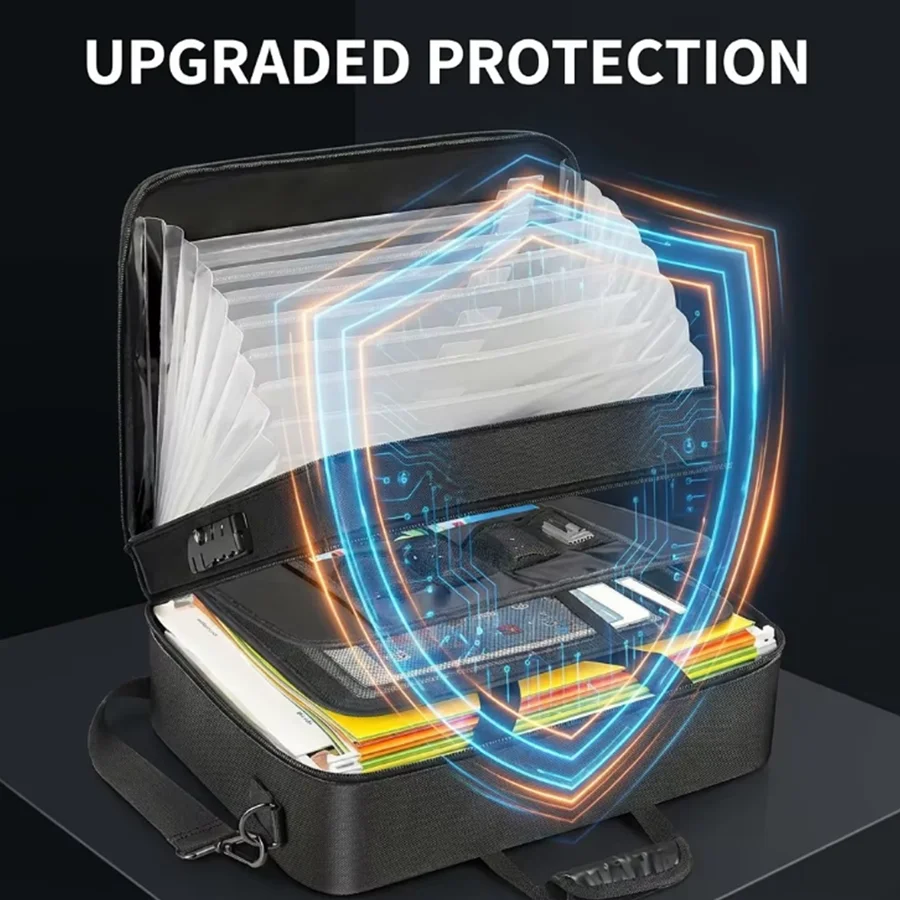 Fireproof Document Storage Bag Way Carry Fire & Water Resistant Expandable File Organizer with Shoulder Strap A4/Letter Size