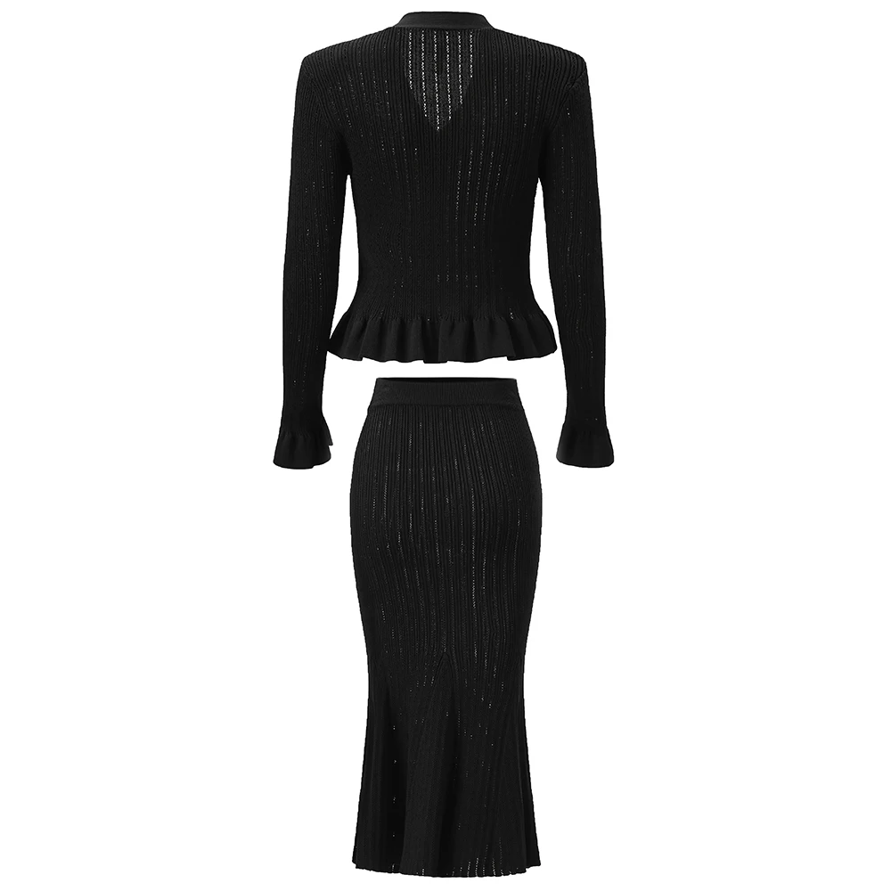 Top Quality autunno primavera donna elegante maglia set maglioni solidi gonna sirena tessuto elastico