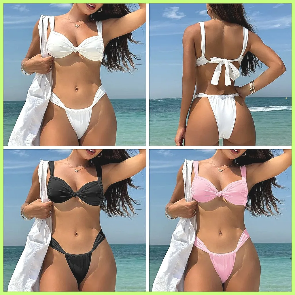 

Sexy White Brazilian Bikini Set for Women, High-Cut Bathing Suit Swimsuit for Beach Pool(72 characters)