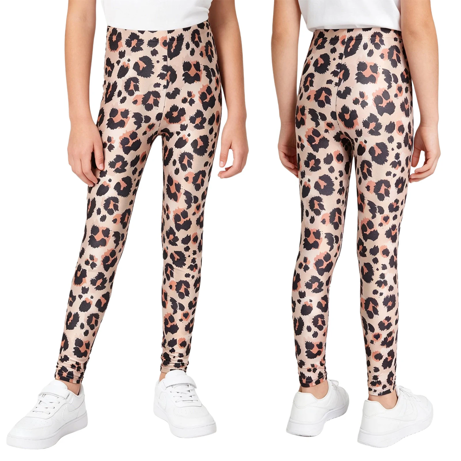 Girls High Waist Printed Leggings, Stretch Elastic Waist Soft Breathable Long Pants, Comfort Sports Daily Casual Wear for Kids