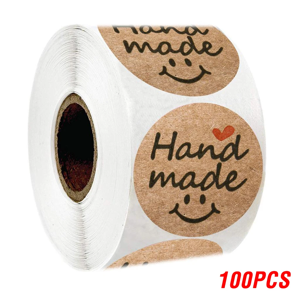 100-500 Stuks 1Inch Vintage Kraftpapier Handgemaakt Met Liefde Stickers Voor Pakket Dank U Briefpapier Zelfklevende Etiketten bakken Seals