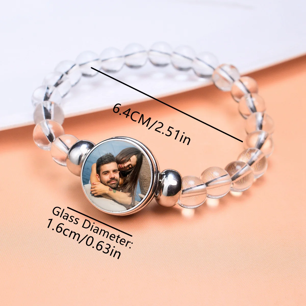 1pc Personalized Photo Transparent Beaded Bracelet Custom Your Picture Logo Memory Glass Bracelet Gift