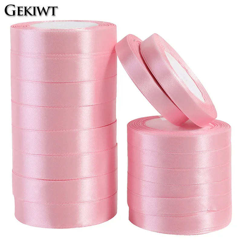 22m/Roll Pink Silk Satin Ribbons for DIY Crafts Bow Handmade Gift Wrap Party Wedding Birthday Party Gift Wrapping Ribbons