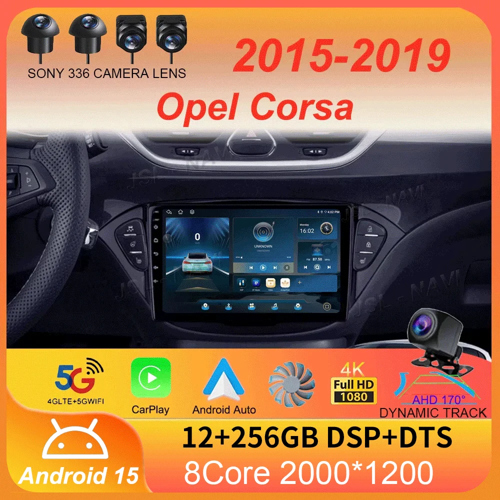 Car Radio Android 15 Carplay For Opel Corsa 2015 - 2019 or Adam 2013 -2016 Navigation GPS Multimedia Player WiFi+4G Stereo video