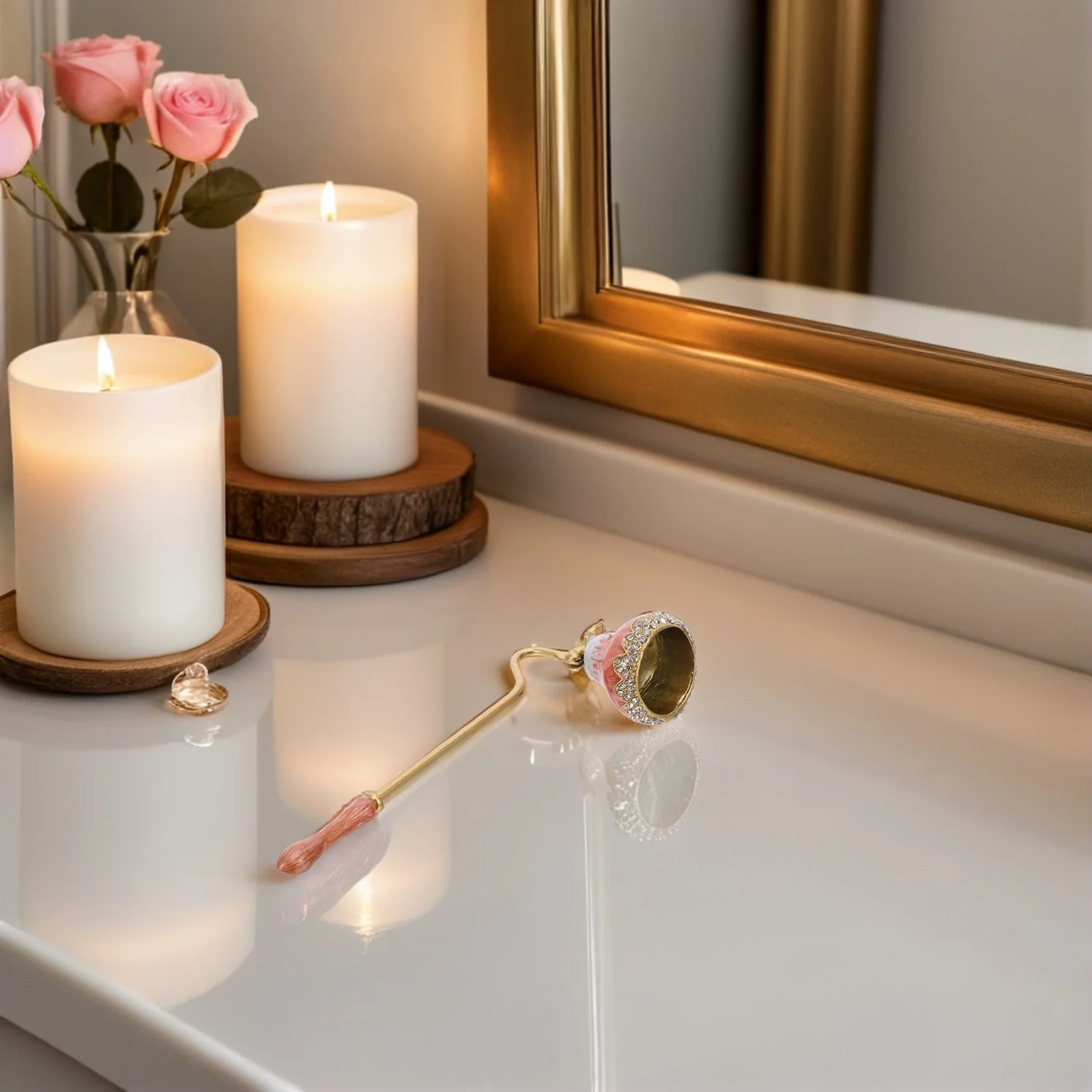 

Rustic Zinc Alloy Snuffer Vintage Flower Wick Extinguisher Long Handle Decorative Flame Out Tool for Home Use