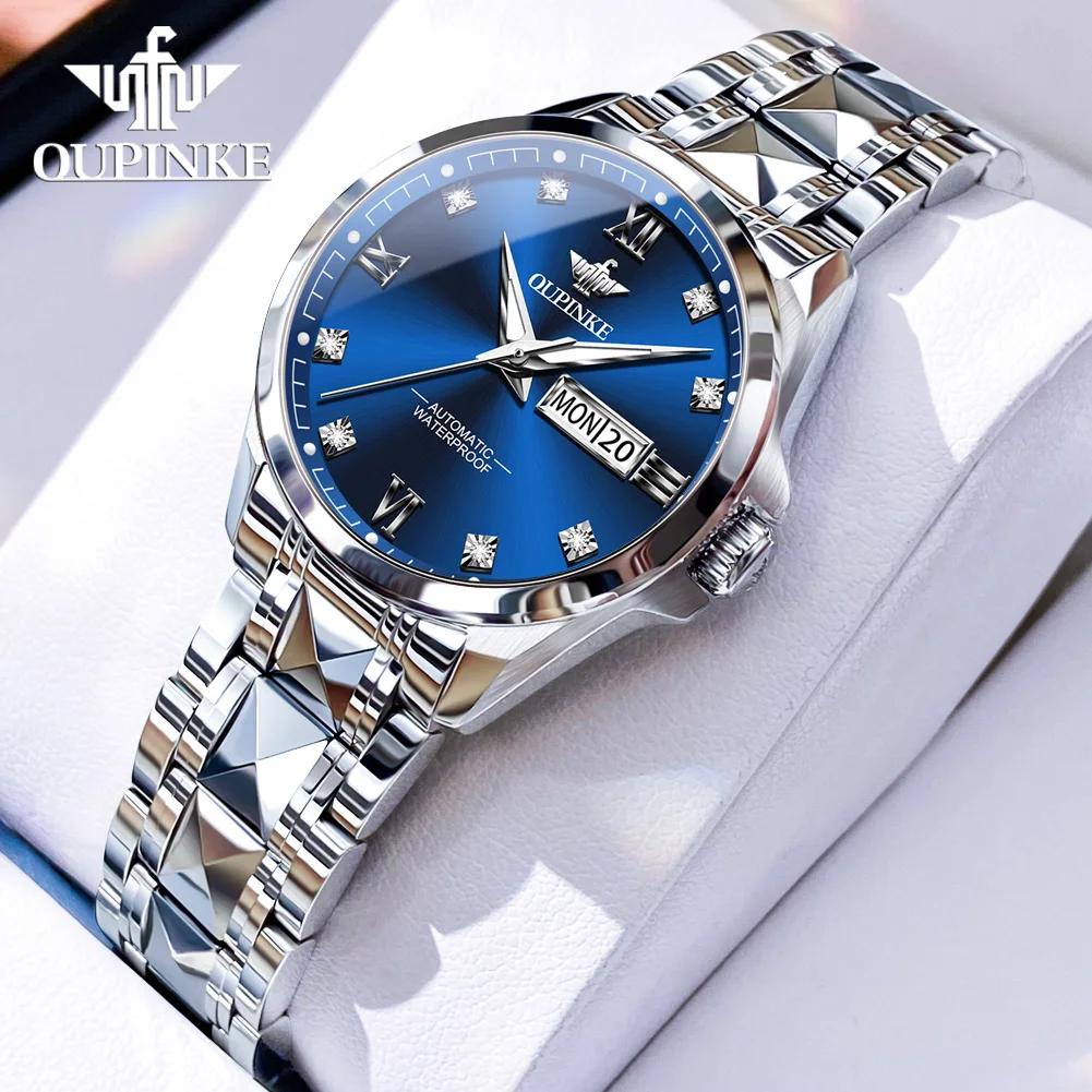 

OUPINKE 3262 Luxury Top Brand Automatic Watch For Women Dual Calendar Mechanical Wristwatch Stainless Steel Roman Scale Watches