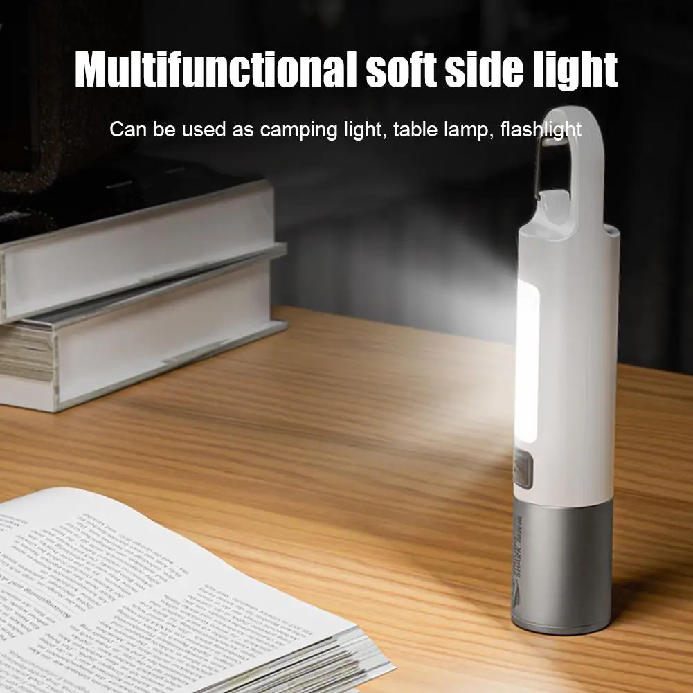 Portable Super Bright LED Flashlight SMILING SHARK USB Rechargeable With Hook Zoomable Torch Mergency Lantern New