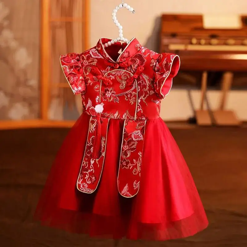 Baby Summer Chinese Tang Dress Girl High Quality Birthday Princess Dress 80-120cm