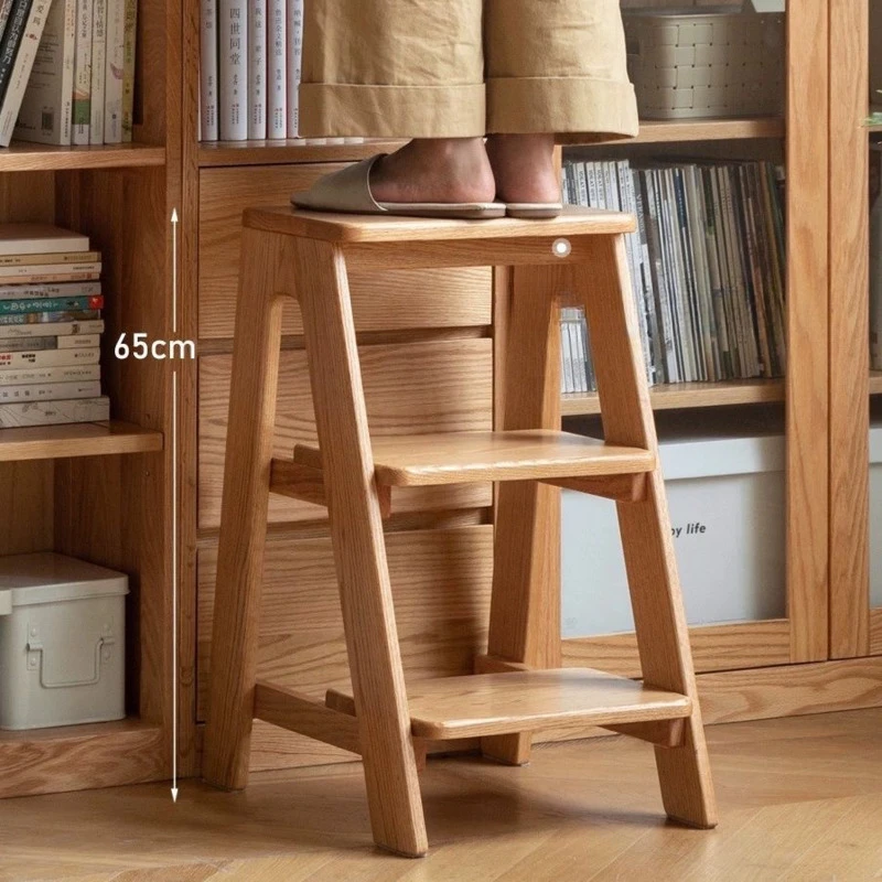 Nordic Solid Wood Ladders Chair Multifunctional Bar Stool Indoor Climbing 3 Step Ladder Stable Load-bearing Kitchen Furniture