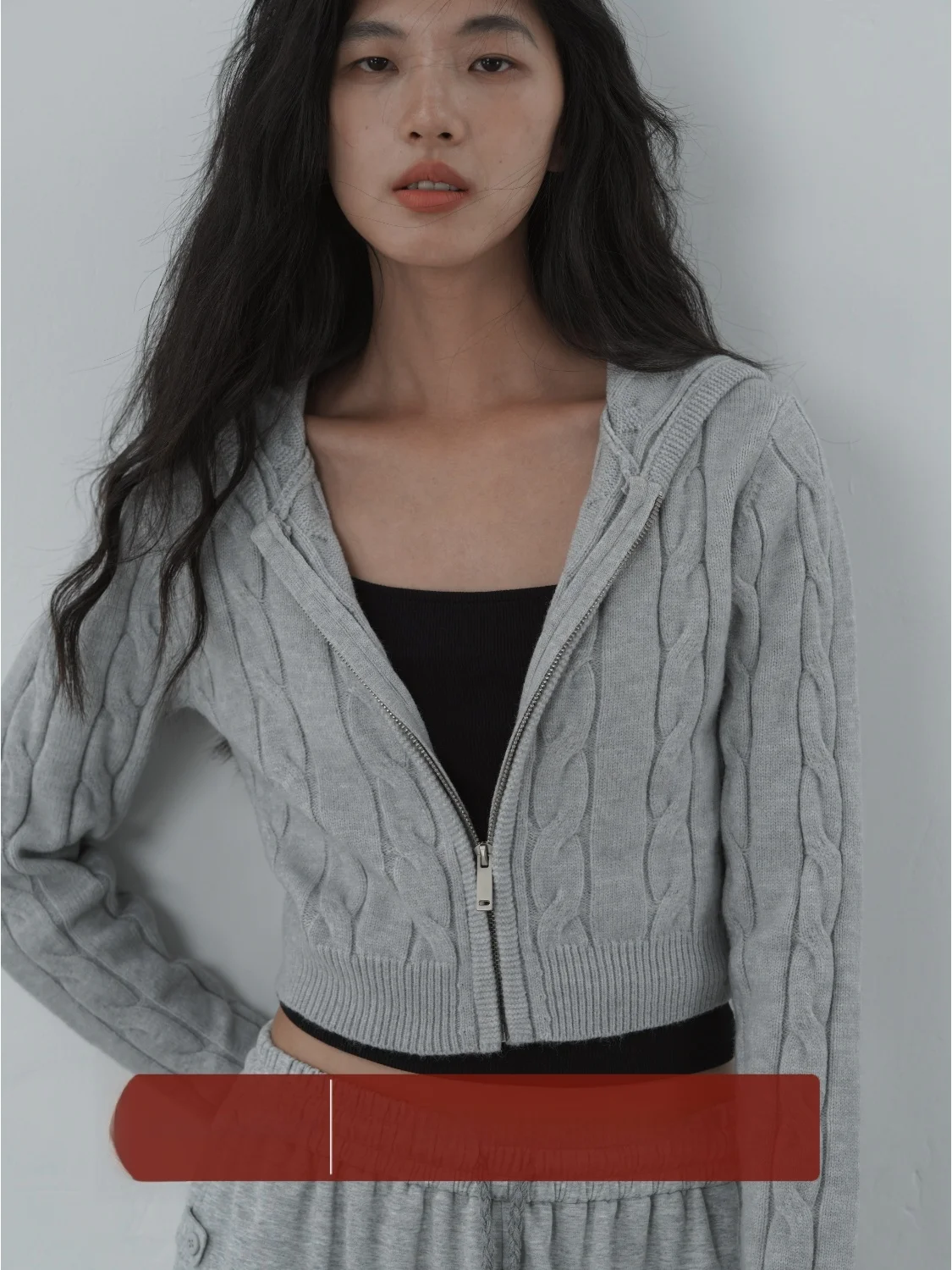 

EIGHTHMONTH Early Autumn Vintage Knitted ort Coat Women's Design Slimming Effect Hat Design Long Sve Zipper Closure