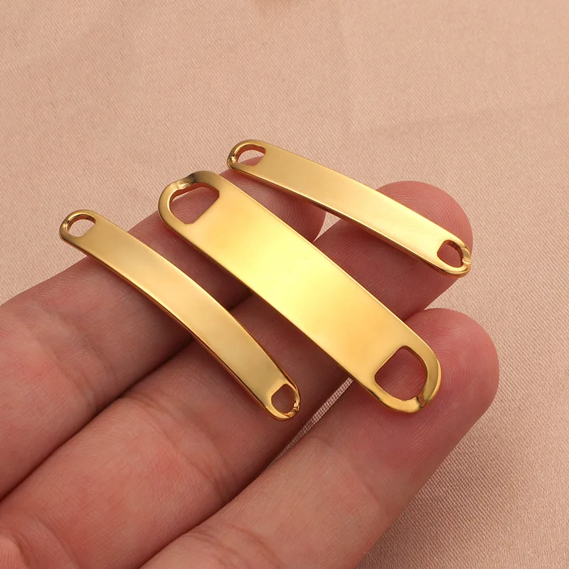 20PCS Stainless Steel Plates Blank To Record Metal Curved Plates For Bracelet Necklace 2 Hole Bend Connector Blank For Engraving