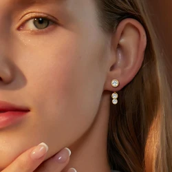 All Round Moissanite Diamond Ear Jacket Earrings 5mm&4mm&3.5mm 925 Real Silver Stud Earring  for Women 2024 Unique Fine Jewelry