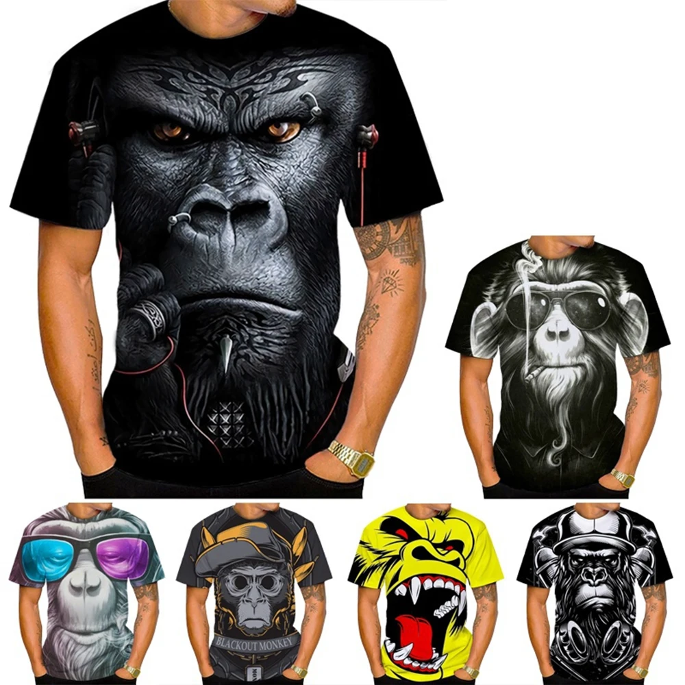 Summer hot selling funny handsome gorilla 3D printed pattern casual personality trendy cool T-shirt