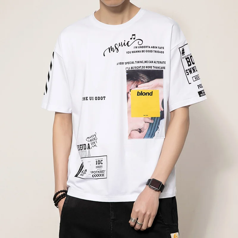 

Casual Summer Men's Cotton T-Shirt Harajuku Funny Printed Tshirt Korean Style Hip Hop Streetwear Tees Short Sleeve Tops Clothing