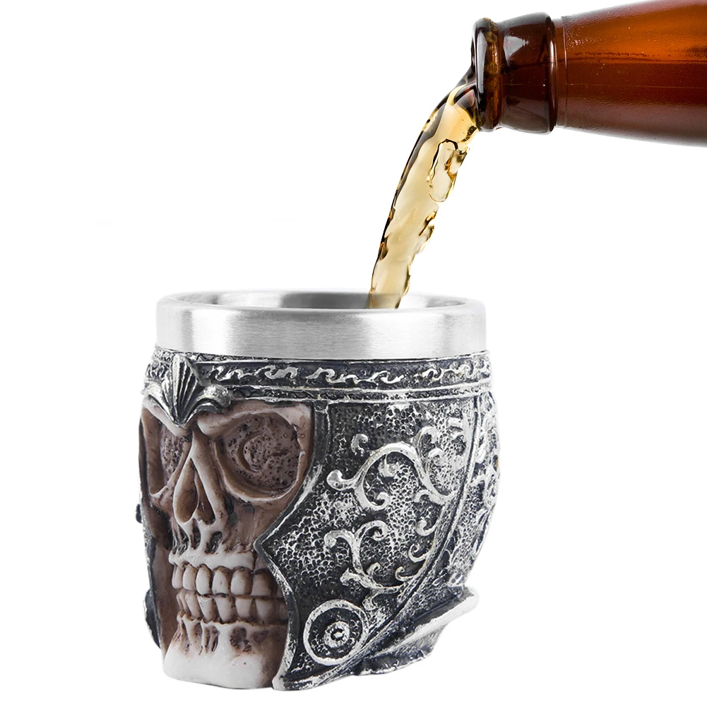 Unique Gothic Warrior Mug Without Handle Skeleton Skull Coffee Cup Strong Stability Heat Resistance for Home Bar Ornament