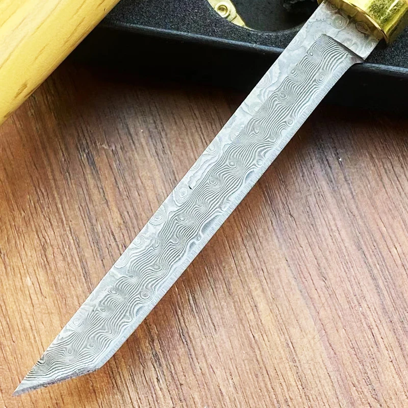 Damascus Steel Tanto Blade Mini Pocket Knife Camping Survival Tool Outdoor Portable Knives EDC Self defense Everyday Carry,Gift