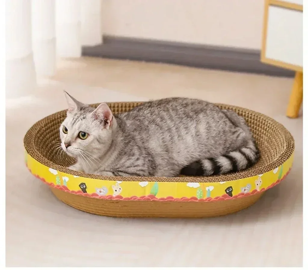 Katzenkratzbrett, schützt Möbel, Schleifklaue, Spielzeug, ovales Wellpappe, verschleißfestes Katzennest, Katzenzubehör – Detail 9