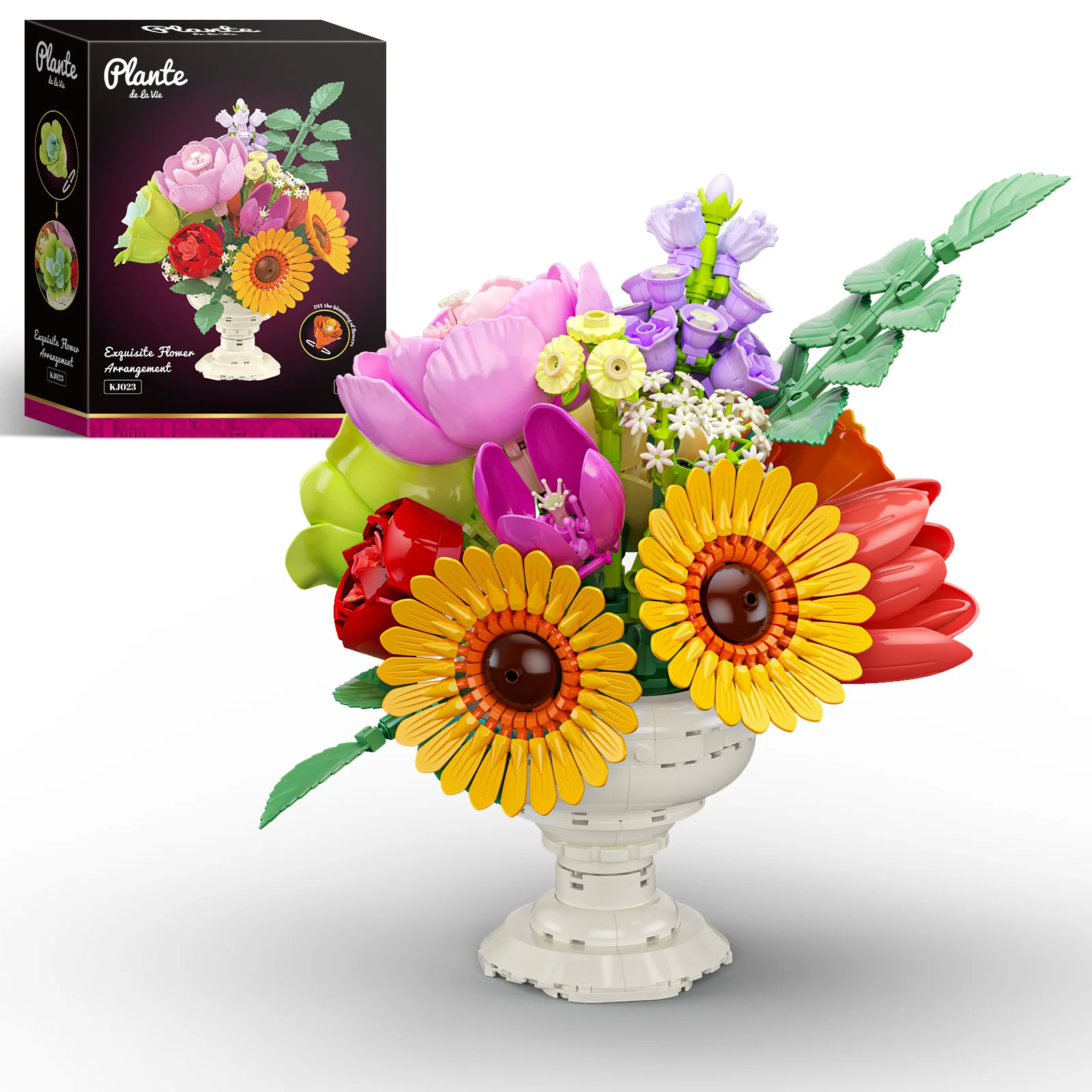 JAKI Plante Flower Arrangement 655 PCS Building Blocks Building Bricks Model Kit Construction Toy MOC Bouquet Vase Included