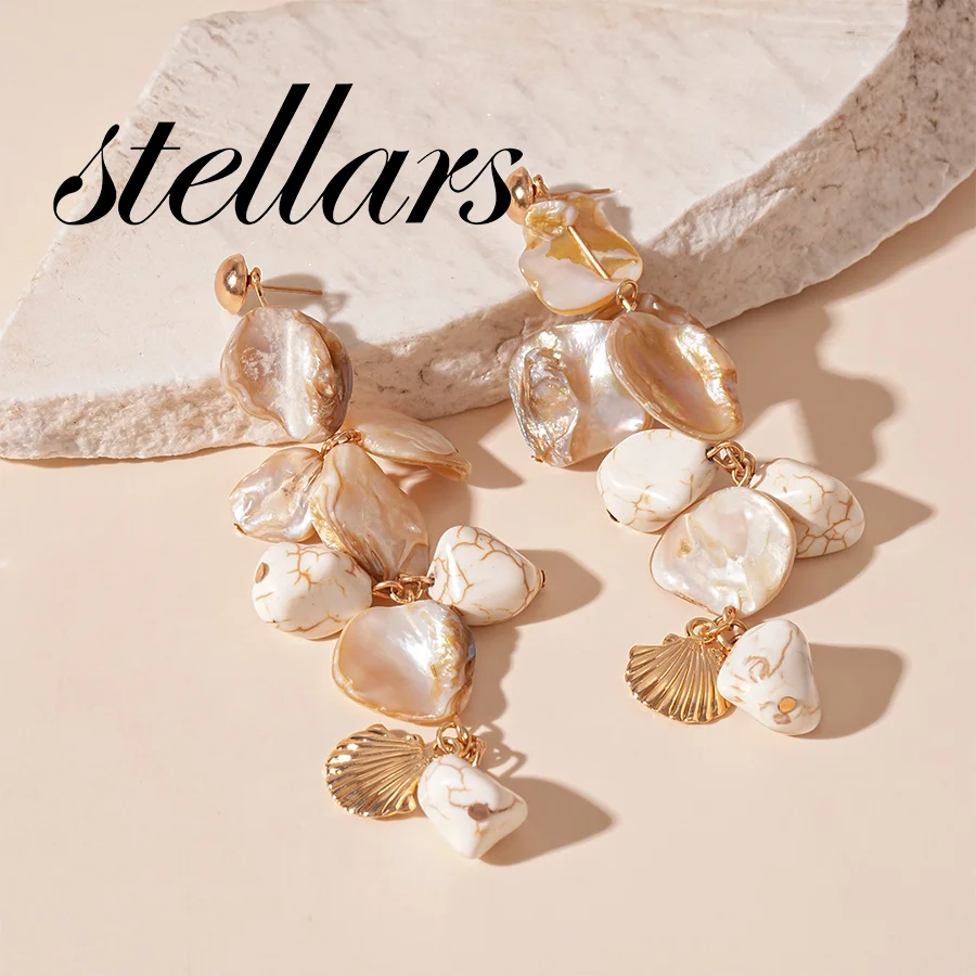 

Ocean Style Shell and Starfish Silver Stud Earrings Natural and Unique Vacation Style Stylish and Niche Women's Jewelry