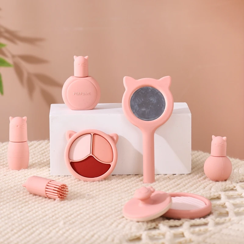 Kids Beauty Montessori Toys Girls Pretend Makeup Toy BPA Free Silicone Simulation Lipstick Eye Shadow Toy Girl Cosplay Game Gift