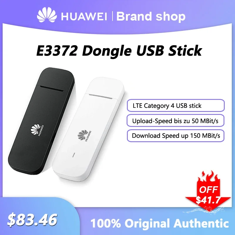 

Unlocked HUAWEI E3372 Modem 4G WiFi Sim Card 150Mbps Dongle USB Stick Mobile Broadband Pocket Router For Home Office