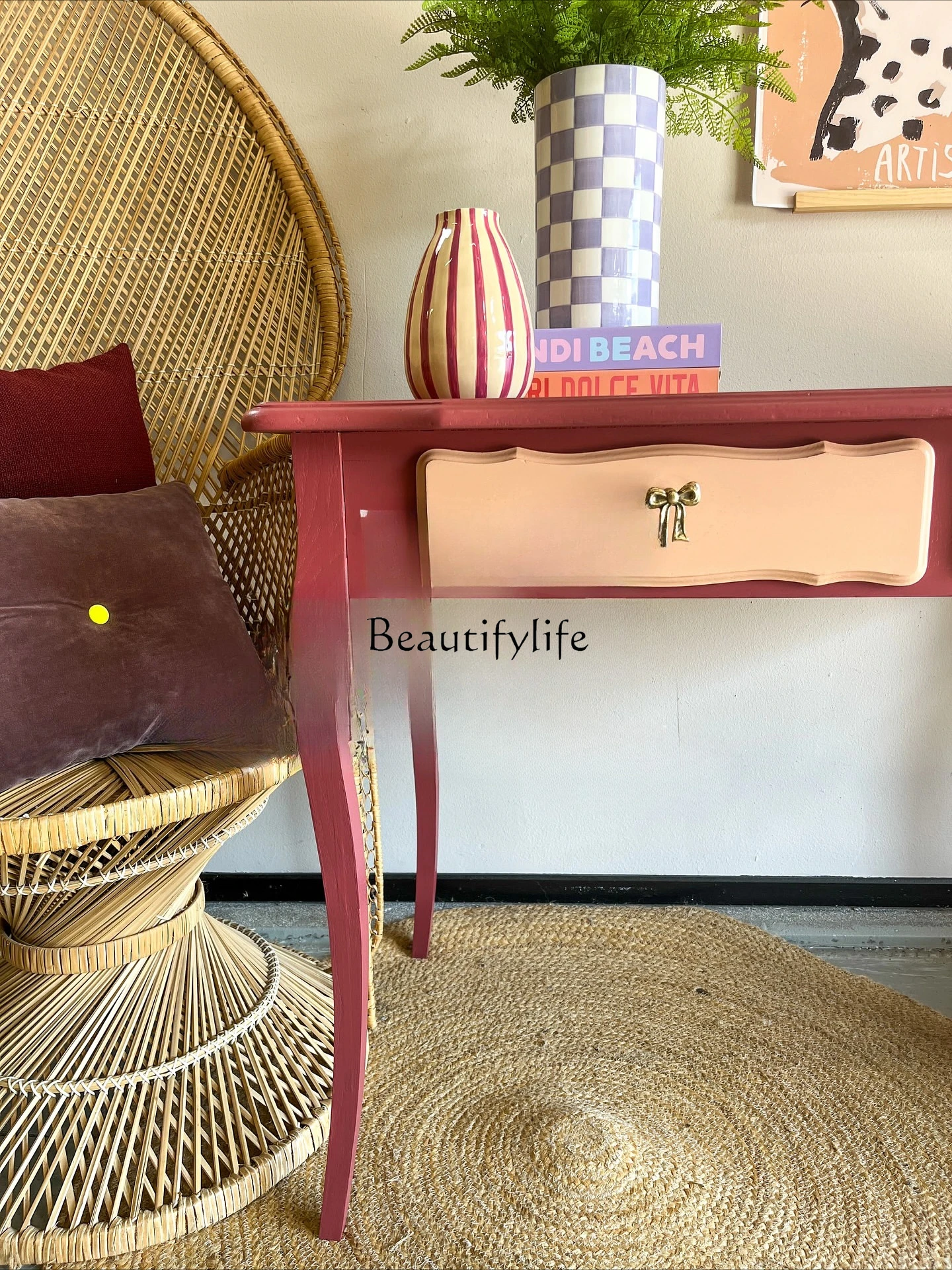 フレンチスタイル無垢材寝室ホーム小さなアパートライティングデスクモダンシンプルな収納ダブル引き出し