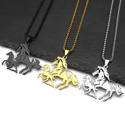 Horse Baby Family Animal Necklace for Women Men Stainless Steel Gold Silver Black Color Horses Chain Party Wedding Gift Jewelry