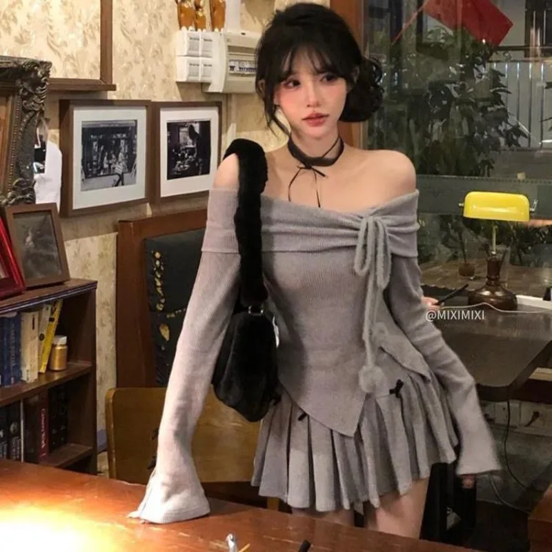 

Sweet Hot Girl Pure Sexy Suit Women's Autumn Slim Fit Long-sleeved Top High Waist Skirt Two-piece Set Fashion Female Clothes