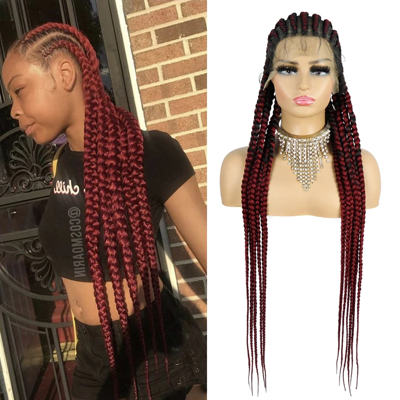 

Braided Wigs for Black Women Lace Front Full Lace Front Knotless Box Braids Wig with Baby Hair Ombre Synthetic 360 Full Lace Wig