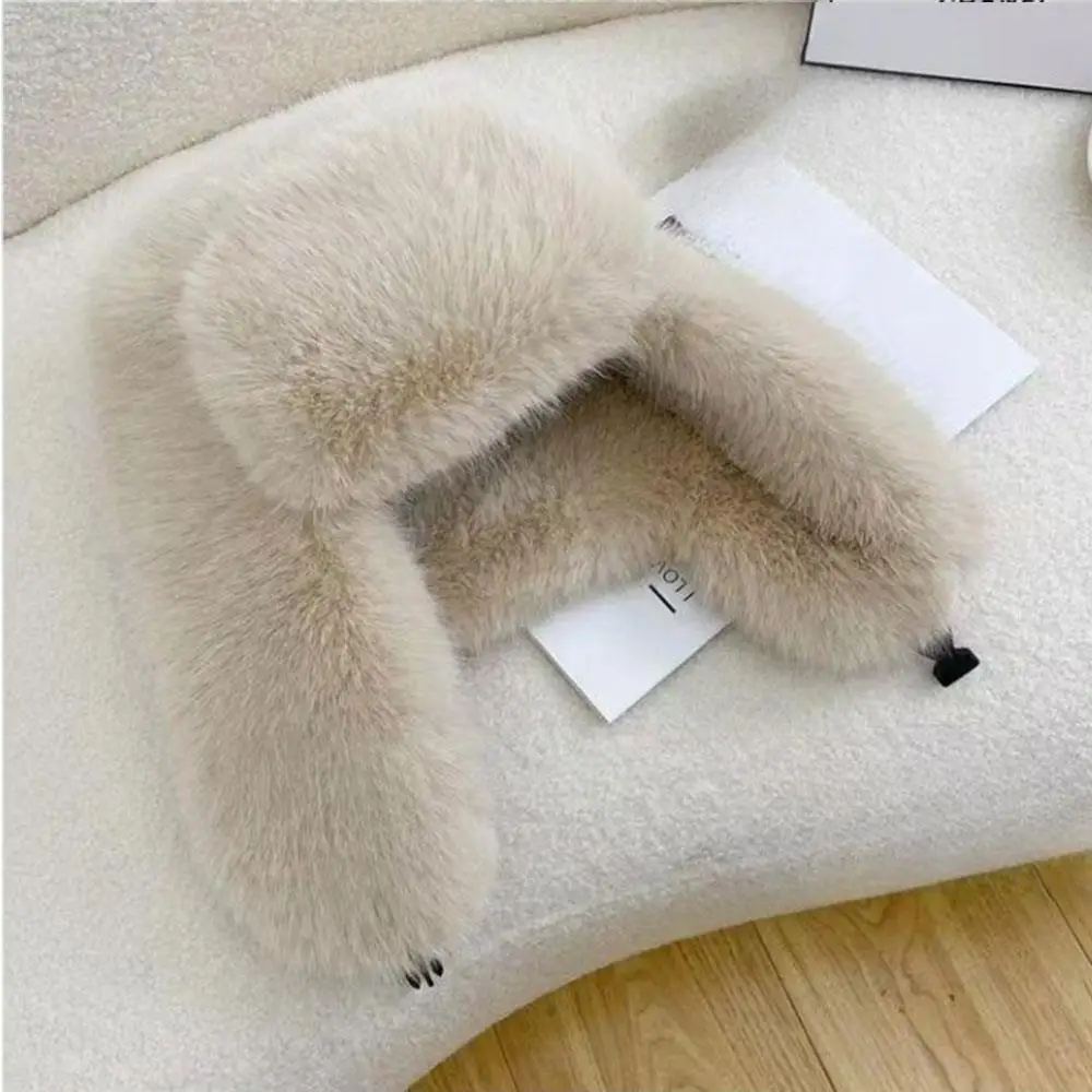 Winter Faux Fox Fur Bomber Hats Women's Russian Ushanka Hat Thick Warm Snow Skiing Cap Windproof Earflap Cycling Cold Hat