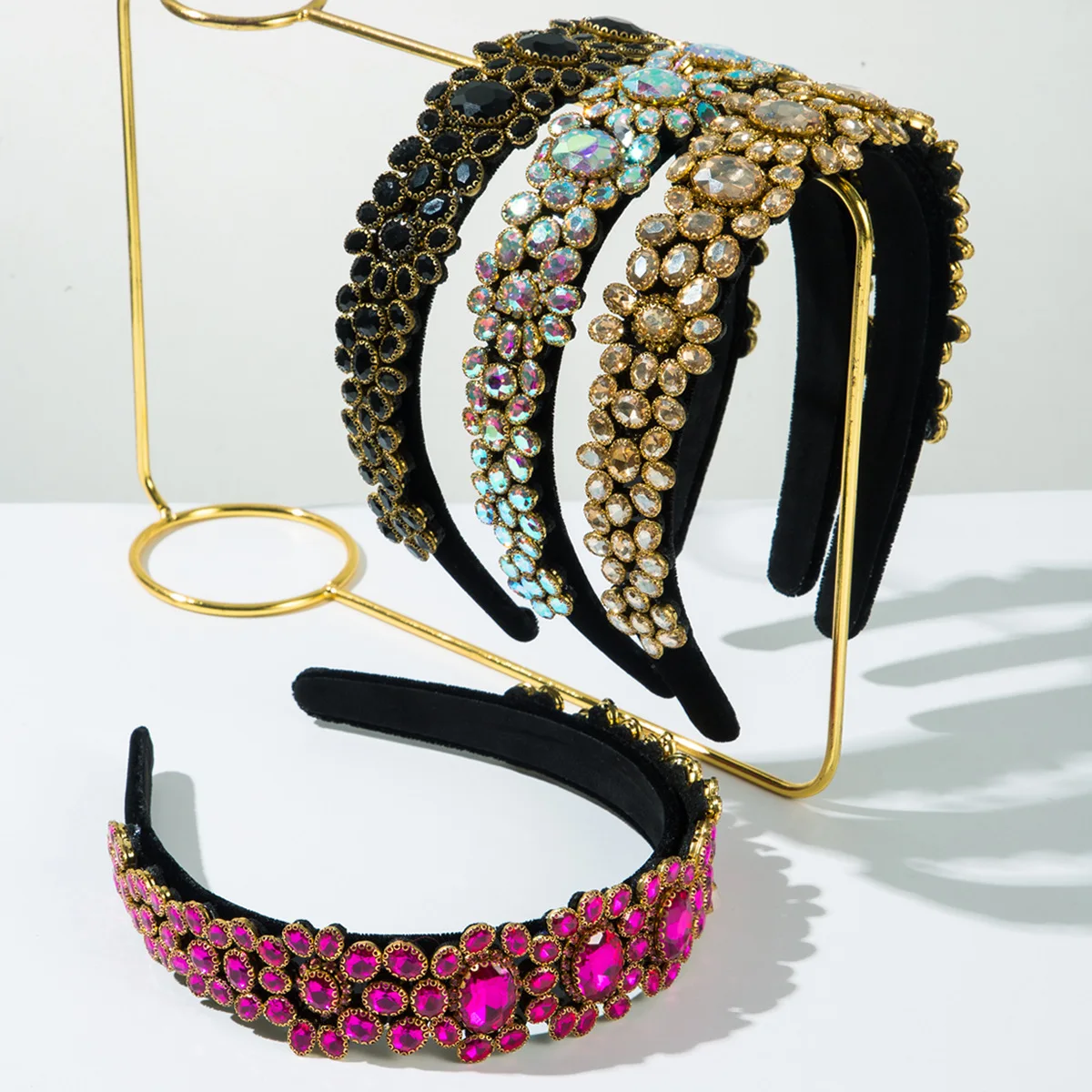 

New colored glass-studded diamond high-end headband women's retro temperament full of diamonds banquet headband hair accessories