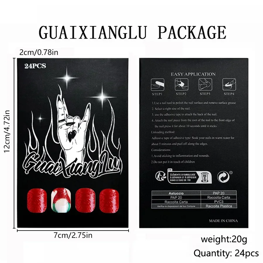 24 pçs curto oval imprensa em unhas chapéu de natal papai noel vermelho e branco combinando unhas falsas pó solto usar unhas para mulher e menina