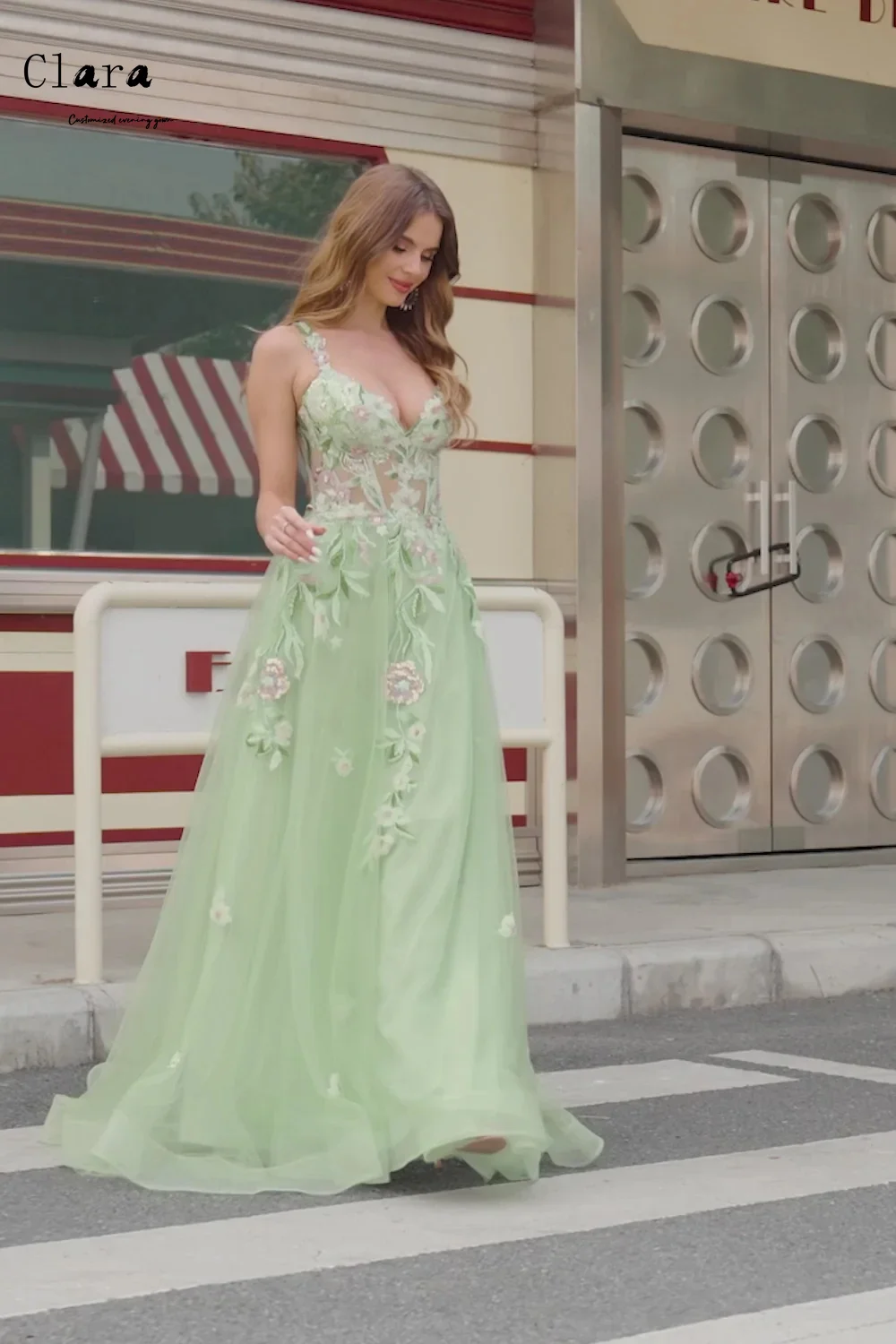 Clara personalizado flor a linha fenda lateral sem costas vestidos de luxo para vestido de baile luxo 2025 vestidos de noite mulher elegante festa chique