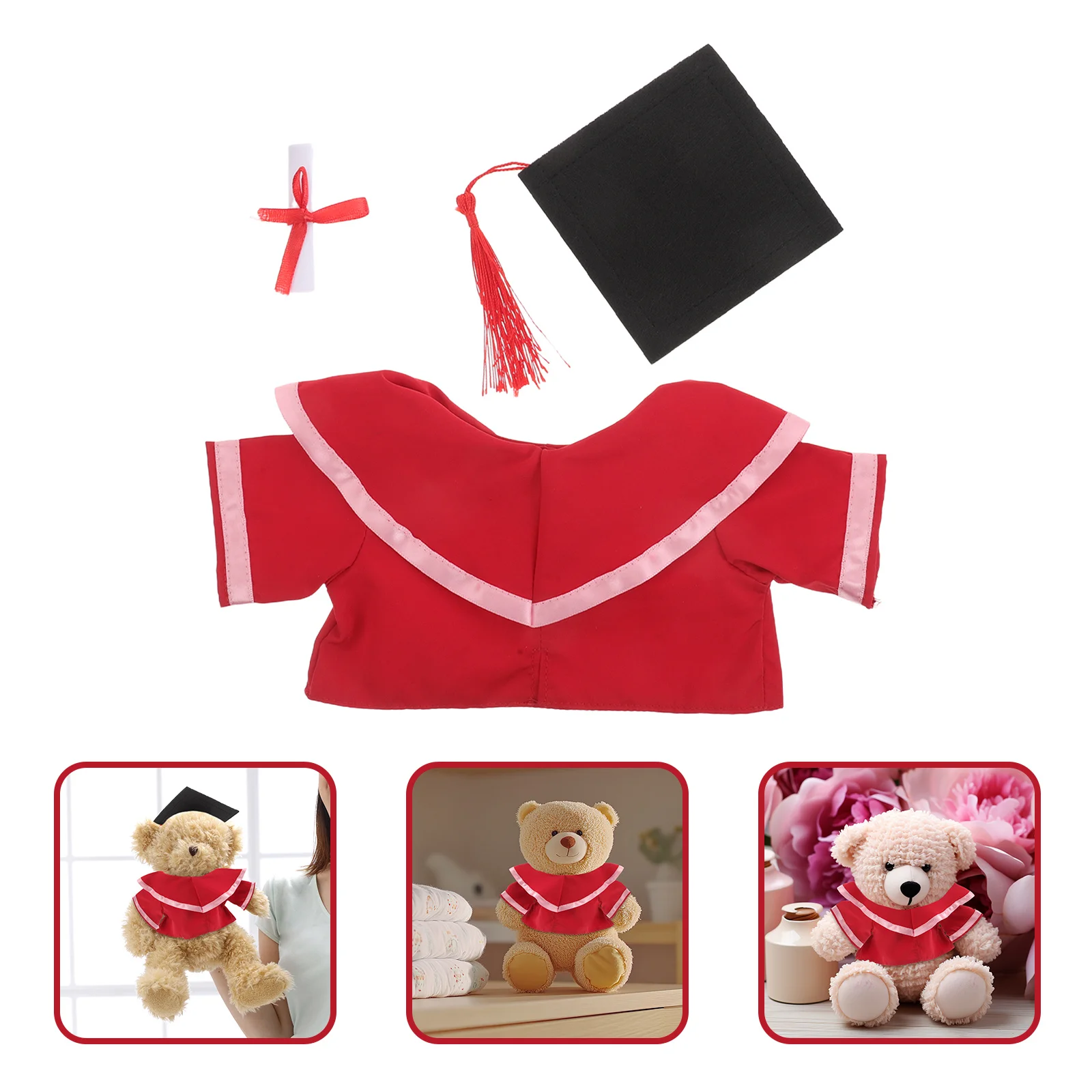 

Graduation Bear Costume 30cm Mini Gown Cap Tassel Keepsake Photo Prop Accessory for Stuffed Animals Graduation Hat Decorations