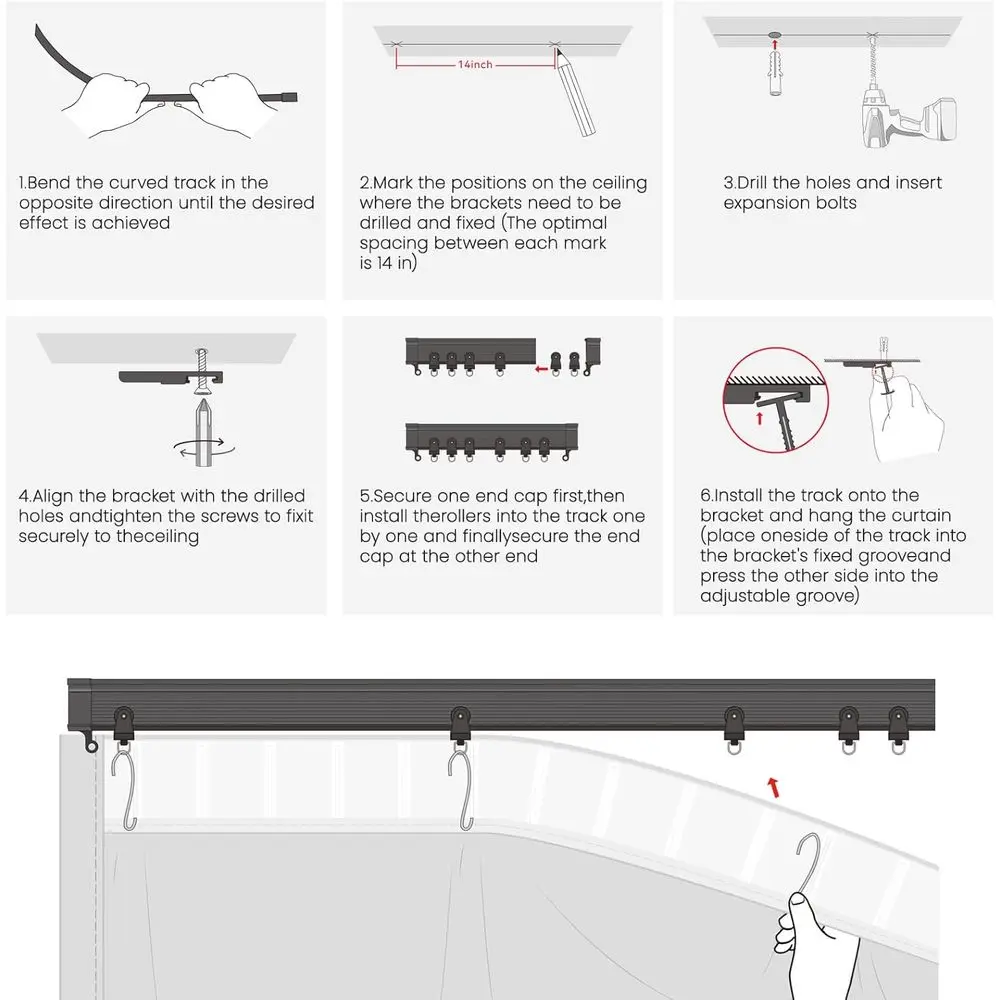 طقم ستائر للخصوصية مع مسار، 106 عريض × 106 طويل، أسود #4