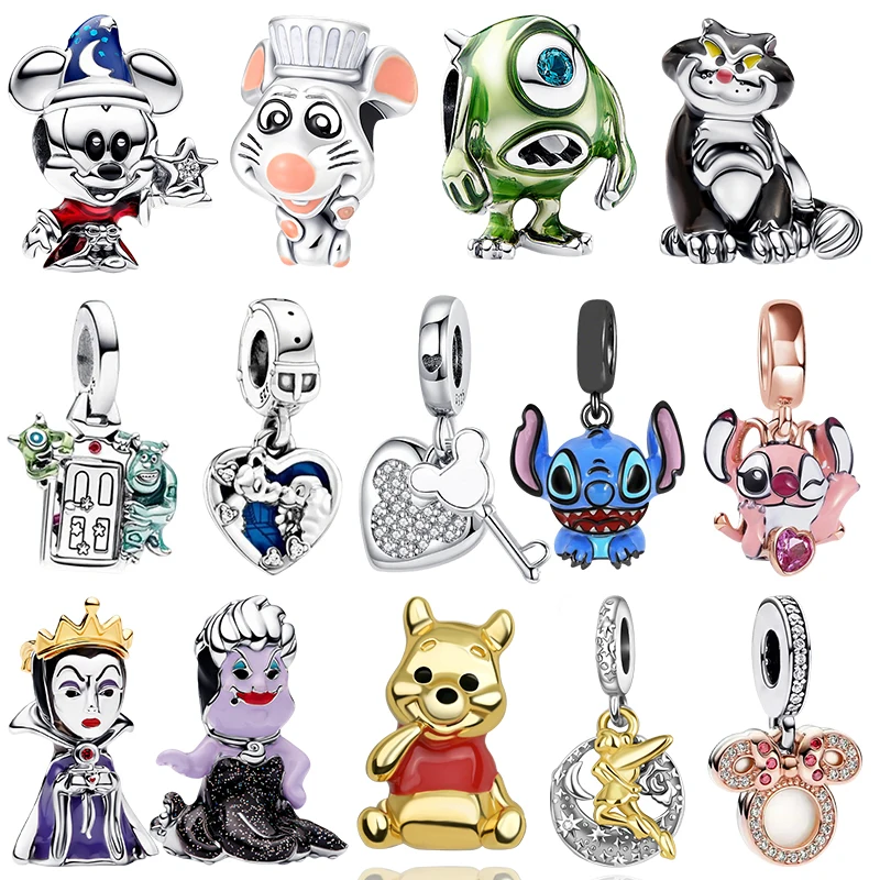 Potdemiel 925 Silver Disney Wizard Mickey Stitch Charms Beads Fit Bracelet Necklace Women DIY Birthday Party Jewelry Gifts