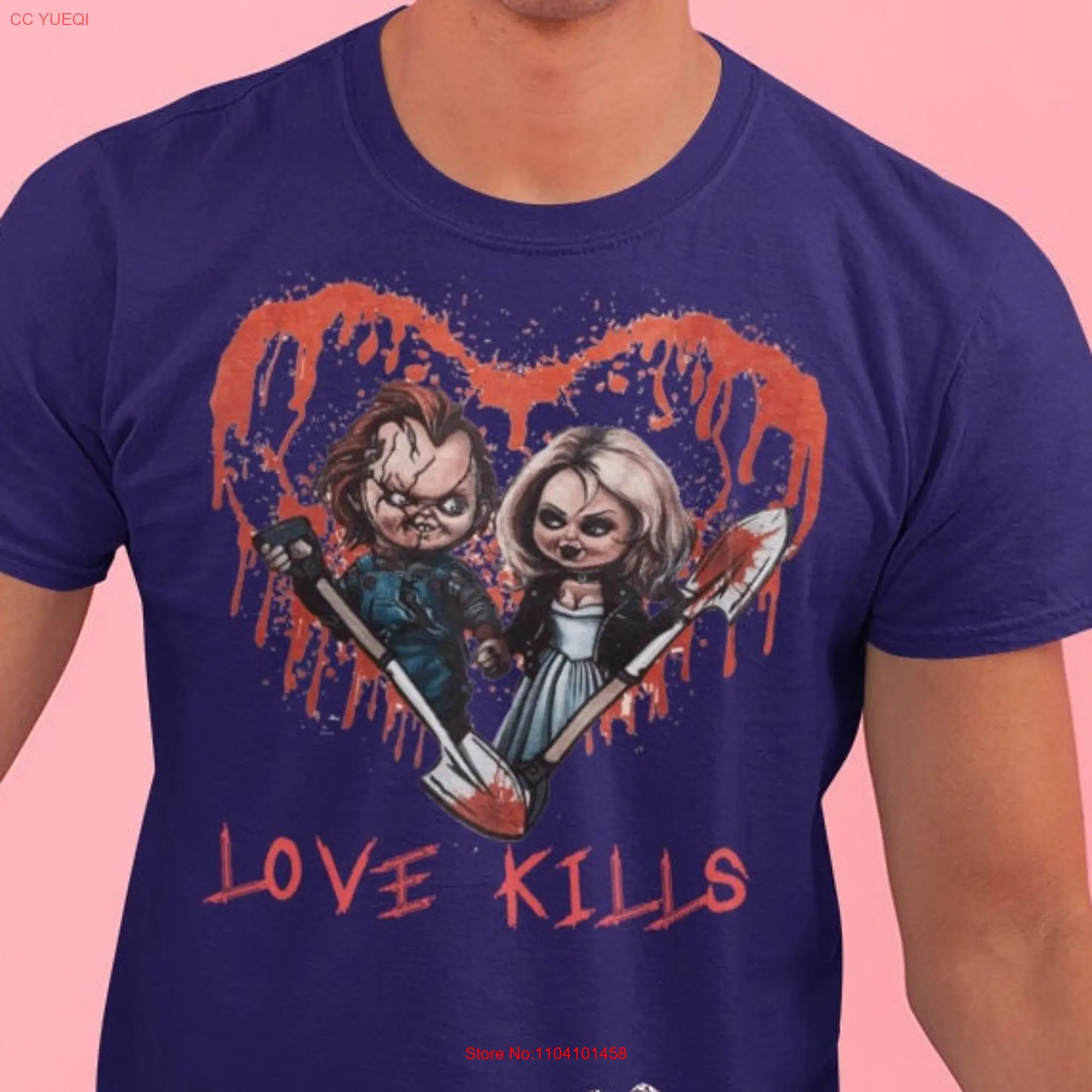 Horror Valentine T Shirt Scream Love Kills Funny Valentines Day Movie Chucky long or short sleeves