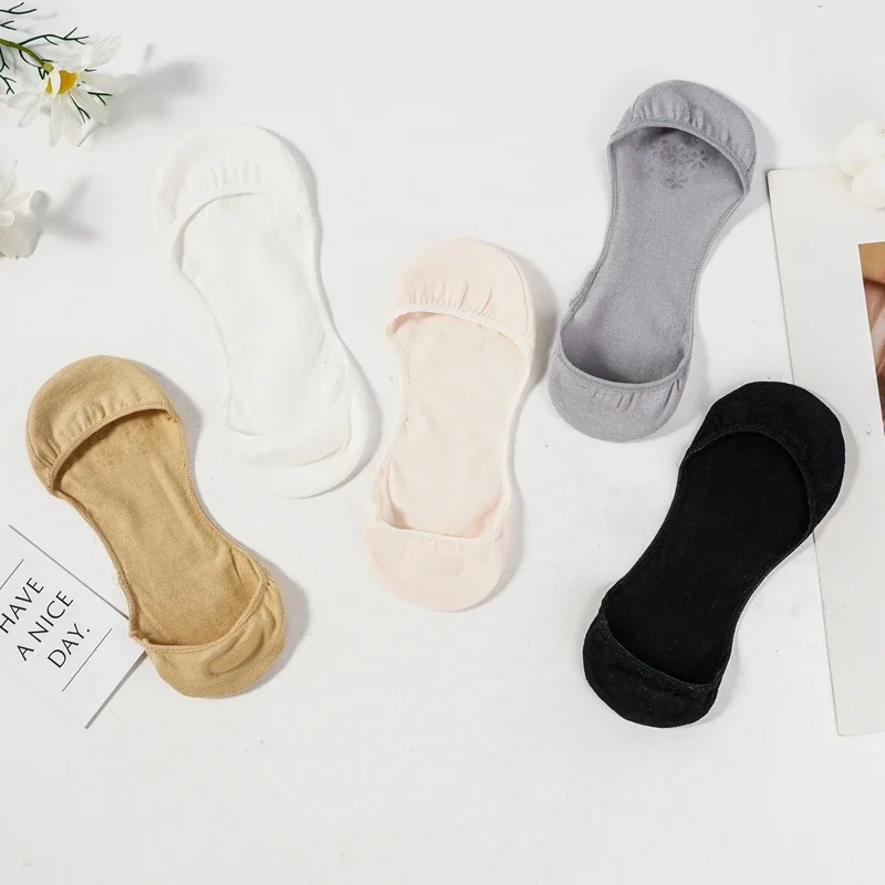 

2Pairs Women Cotton Boat Socks Non-slip Silicone Shallow Mouth Summer Thin Stealth Socks High Heels Breathable Flowers Socks