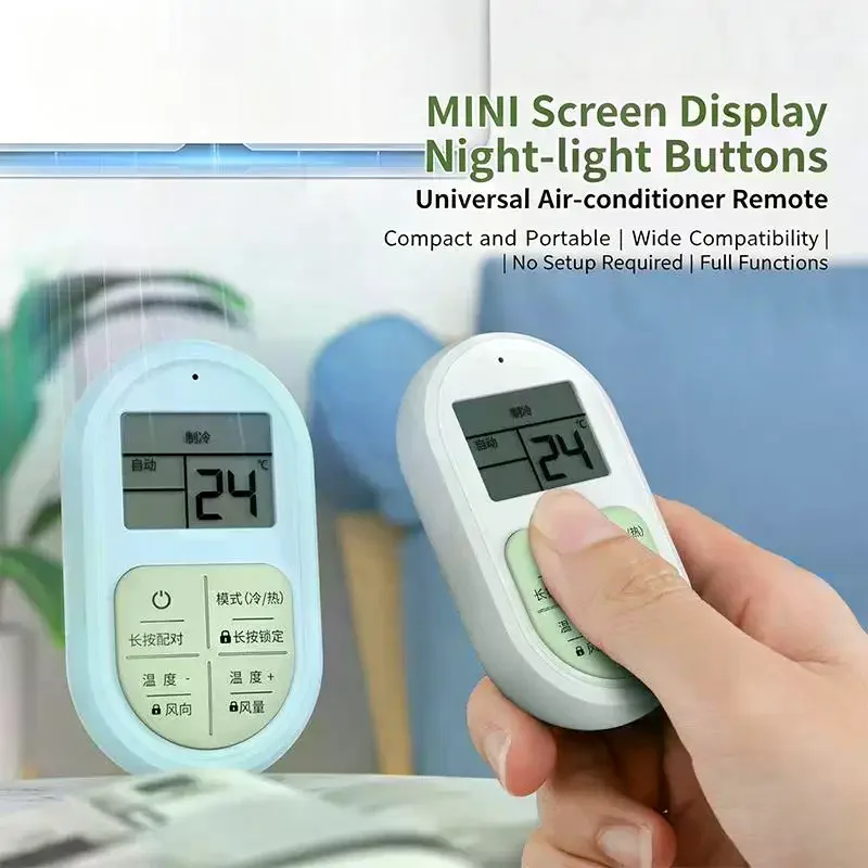 Portable Mini Universal Air Conditioner Remote Control Glow Buttons LCD Display No Setup Required Home Office Daily Use